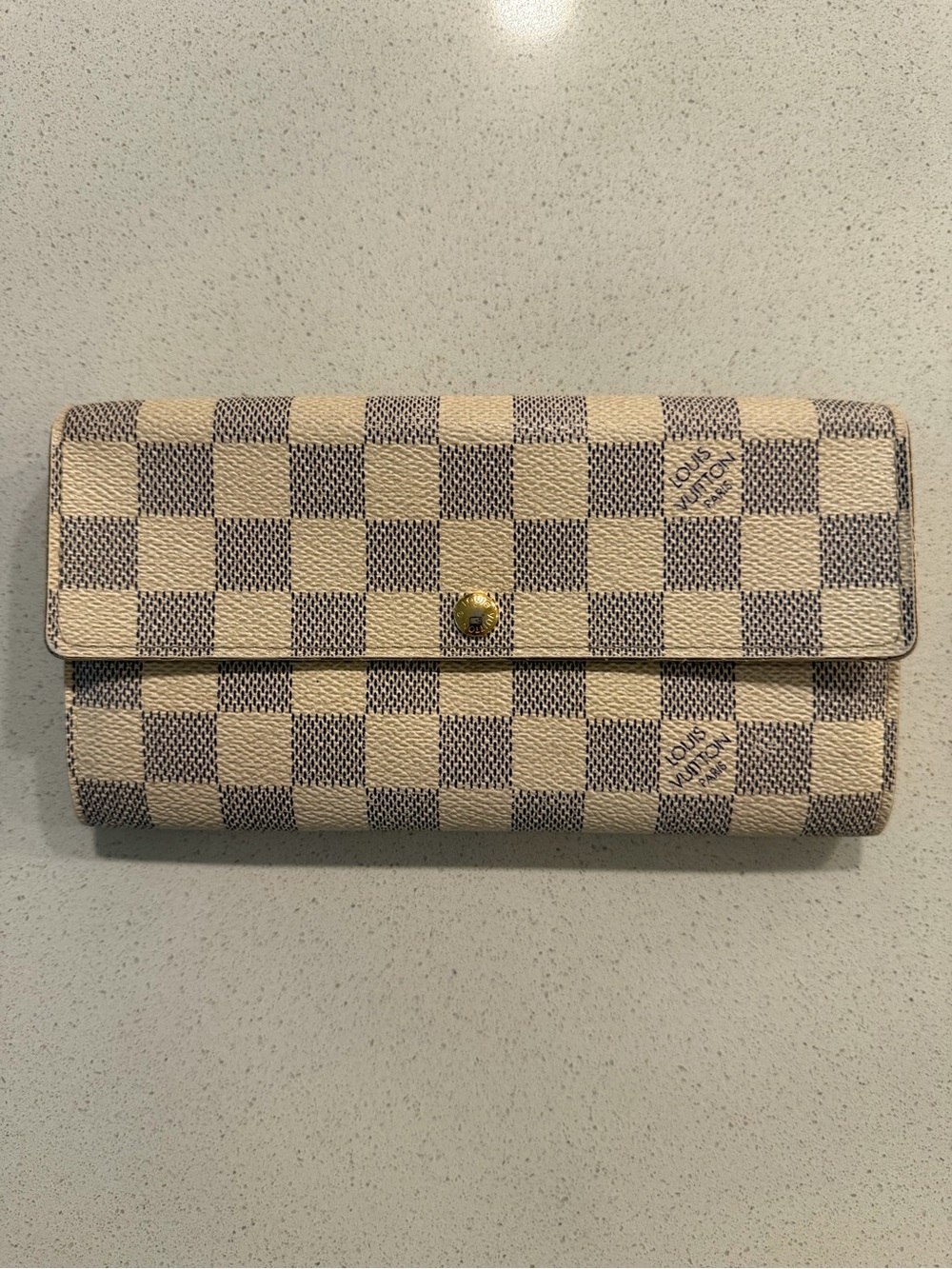 Louis Vuitton Damier Azur Checkered Continental Wallet - Cream/Gray